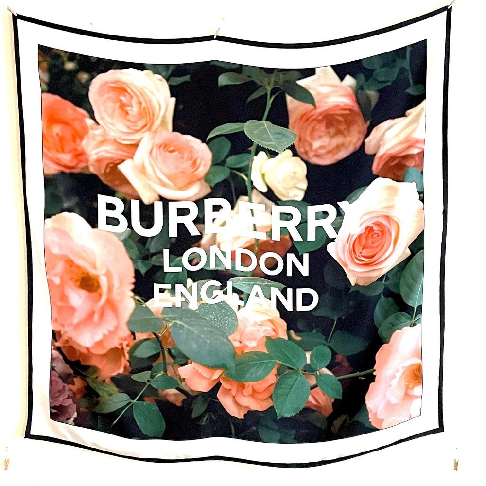 Burberry "Roses" Silk Square Scarf 35' x 35" - Picture 1 of 11